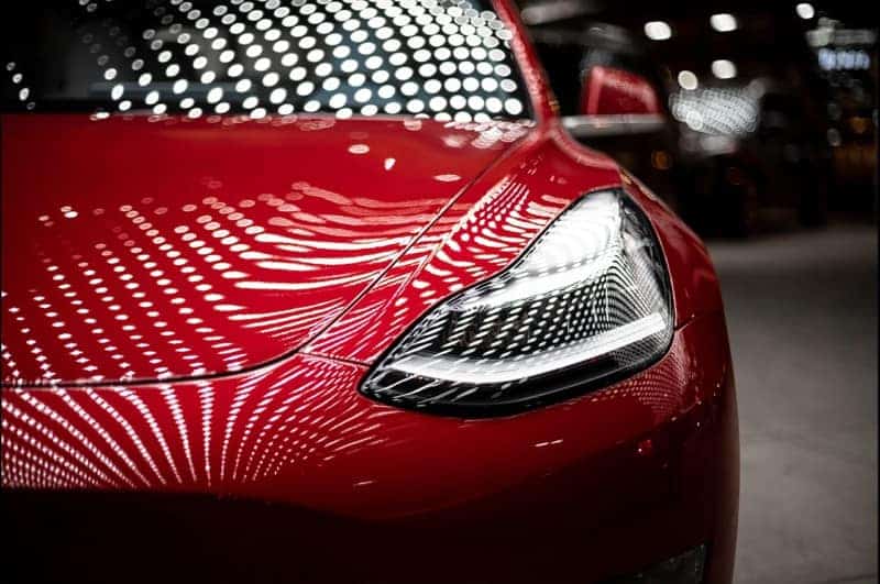 Red Tesla headlight front view