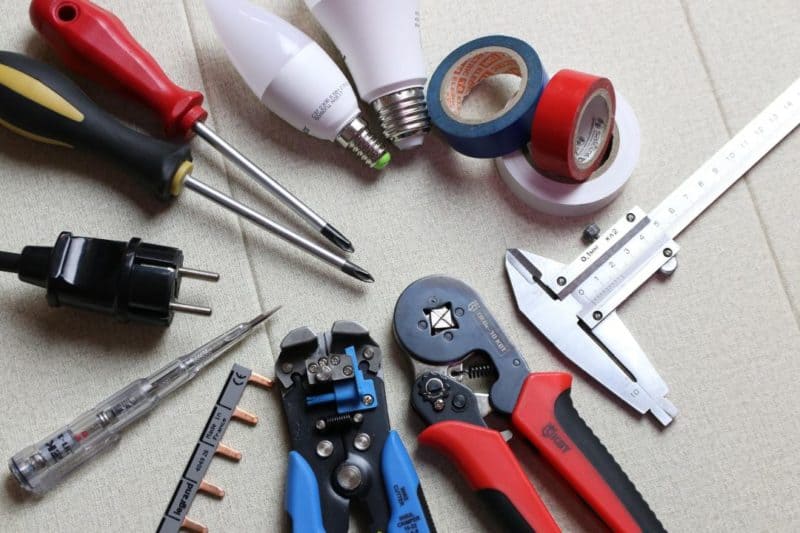 closeup of tools frequently used by an electrician