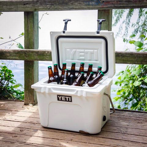 White Yeti cooler filled with beers