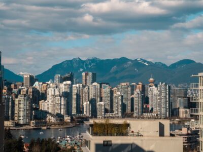 downtown Vancouver, BC with mountains in the background