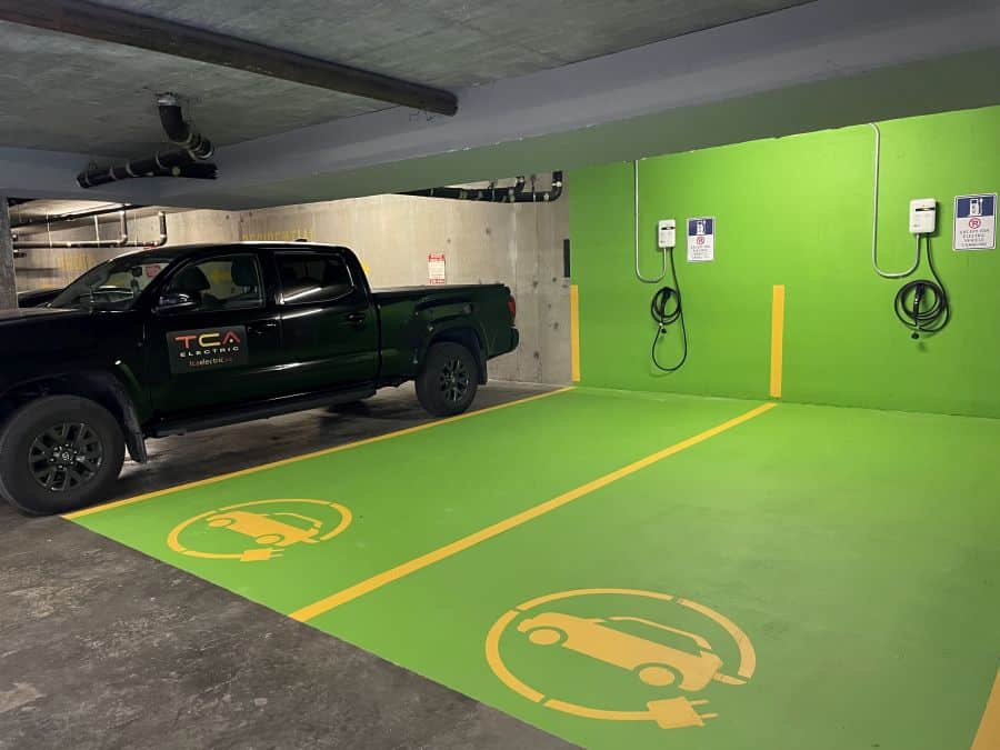 new EV charging station parking spots installed by TCA Electric contractors