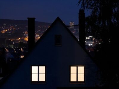 a home at night with lights on