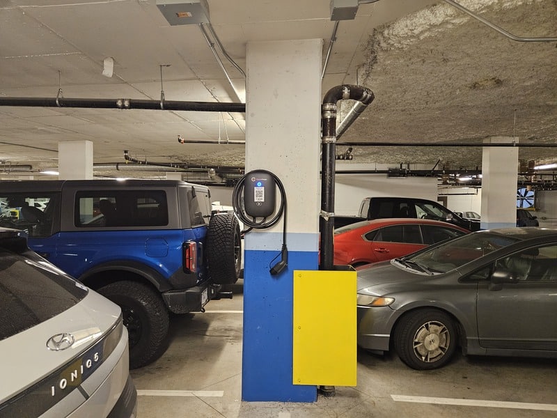 EV charger unit mounted on a wall at a Vancouver strata property