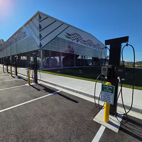 Installed public EV charging units in a parking lot by TCA Electric in Denver