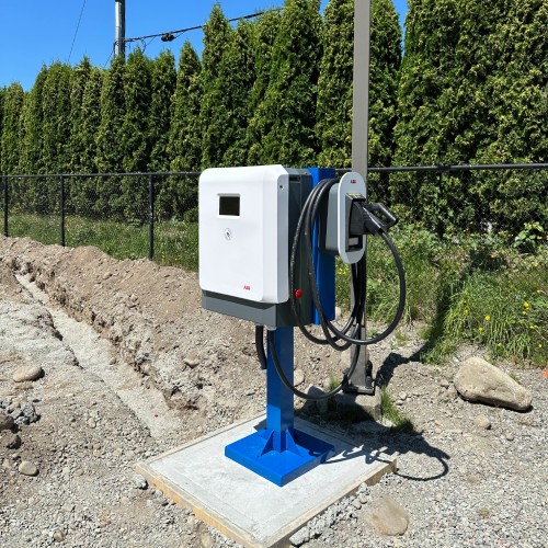 Installed commercial EV charging station at a business site by TCA Electric in Vancouver